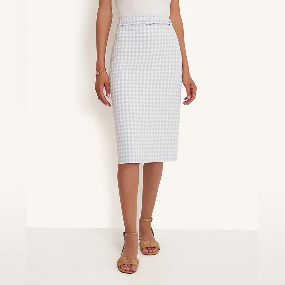 Ann Taylor | Gingham Belted Pencil Skirt Winter White Size 14